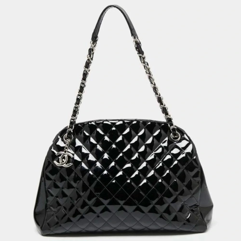 CHANEL Black Quilted Patent Leather Just Mademoiselle Bag (Excellent)